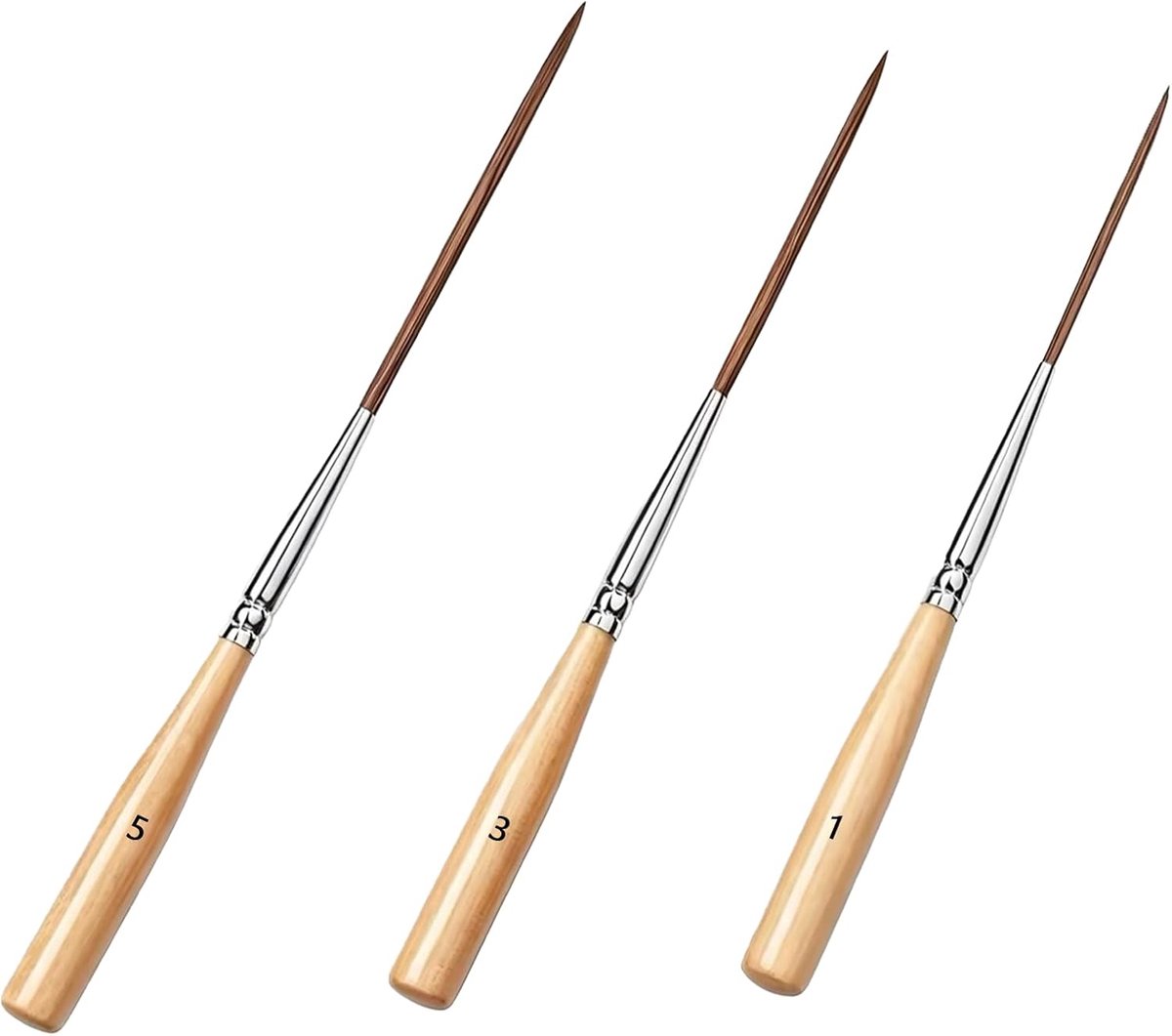 3 stuks extra lange lineerpenselen set (maat 1, 3, 5) - fijne ossenhaar detailkwast voor schilderen op nummer, acryl, aquarel & olie, ideaal voor hoeken, randen en modelbouw