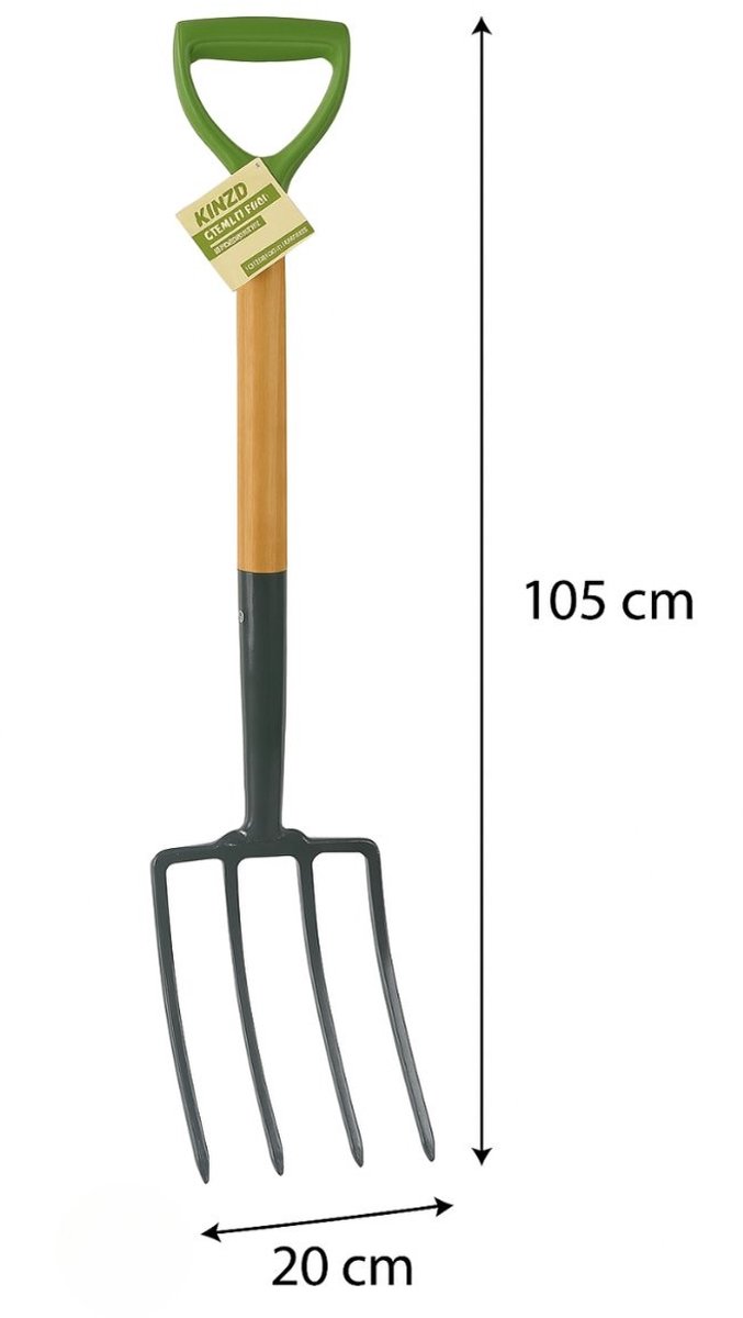 Kinzo Spitvork 4 Tanden - Tuinvork met Houten Steel - Riek voor Grondbewerking, Compost, Moestuin - Robuuste Woelvork - Tuingereedschap voor Spitten, Beluchten en Losmaken van Kinzo — afbeelding 3