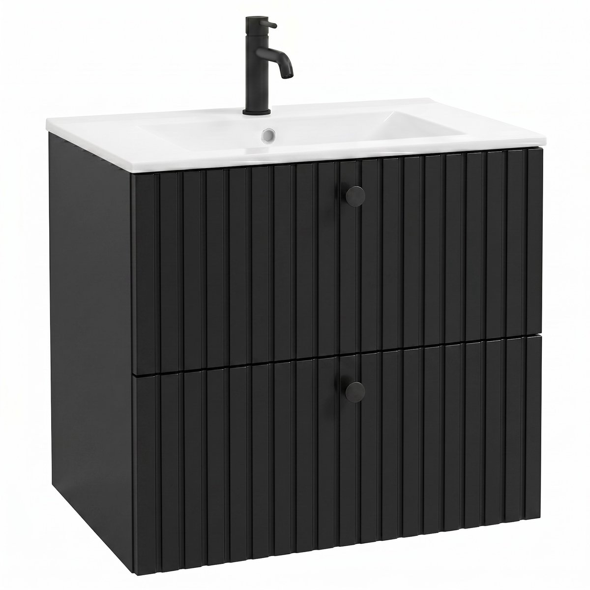 Badplaats Badkamermeubel Set Fargo 80 x 45 cm – Mat Zwart – Hangend Wastafelmeubel met Soft-Close