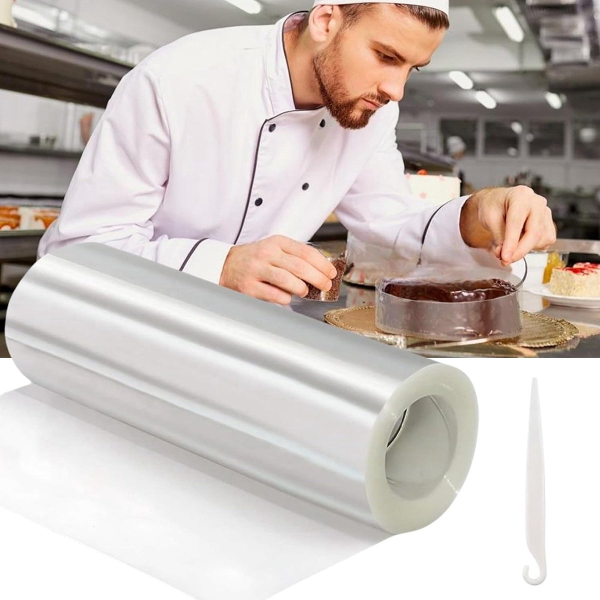 cm x 5m, acetaatfolie, herbruikbaar, taartfolie, taartrand, transparante taartfolie，taartringfolie, hoog voor cake, chocolade, mousse, taart, dessertringen