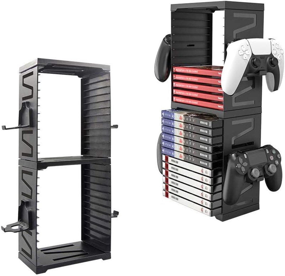 Disk Storage Tower Double-Layer Multifunctional Game Disc Holder Organizer for PS5 PS4 Slim/Pro, Xbox One Slim,Switch
