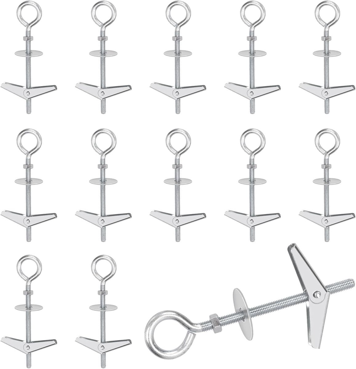 Set van 15 M5 × 75 mm oogbout kantelschroeven en vleugelmoeren kit met heksenmoeren, sluitringen assortiment kit, heavy duty vlinder kantelschroeven swag haken om zwaarder op te hangen