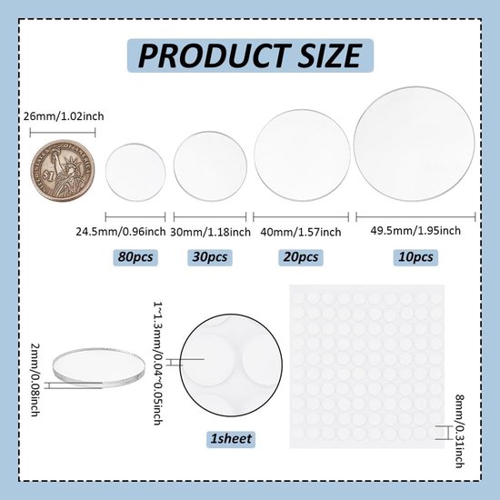 140 stuks heldere cirkels acrylplaat 25/30/40/50 mm acryl miniatuurbasis met dubbelzijdige lijmpads blanco ronde acrylbasis voor actiefiguur miniaturen festival ambachtelijke — afbeelding 5