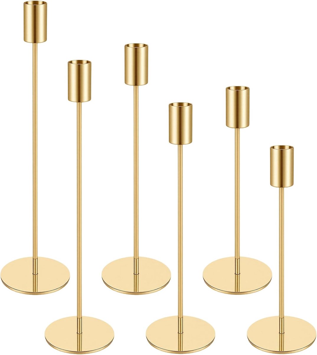 6 stuks gouden kaarsenhouders, 33/28/23 cm, drie hoogtes, metalen kaarsenhouders, staafkaarsen, gouden staafkaarsenhouders voor bruiloften, feesten, verjaardagen, woondecoratie