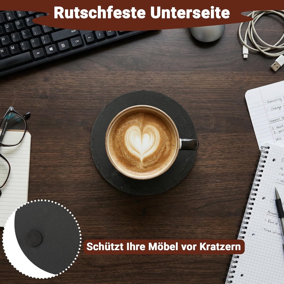 Onderzetters, 60 stuks, 10 x 10 cm, zwarte stenen onderzetters, set leisteen, glazen onderzetters met krasbestendige onderkant, voor koffie, bar, keuken, woondecoratie, 30 vierkant en