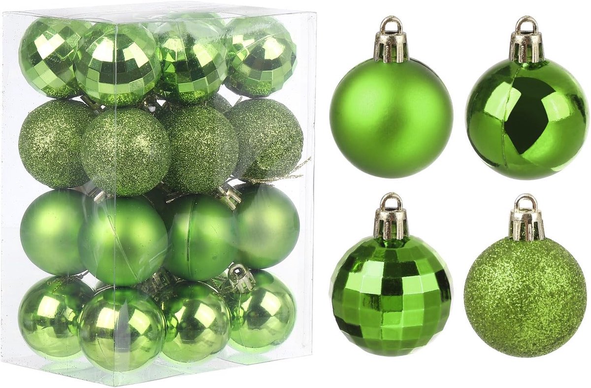 Kerstballen, 24 stuks, lichtgroen, 4 cm, splintervrije ornamenten, hangende ballen voor kerstbomen, bruiloft, feest, decoraties