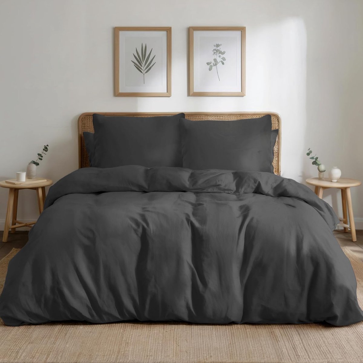 Bedset 200x220 Katoen Percale - Donkergrijs - Dekbedovertrek 200x220 en 2x Kussenslopen 80x80 cm