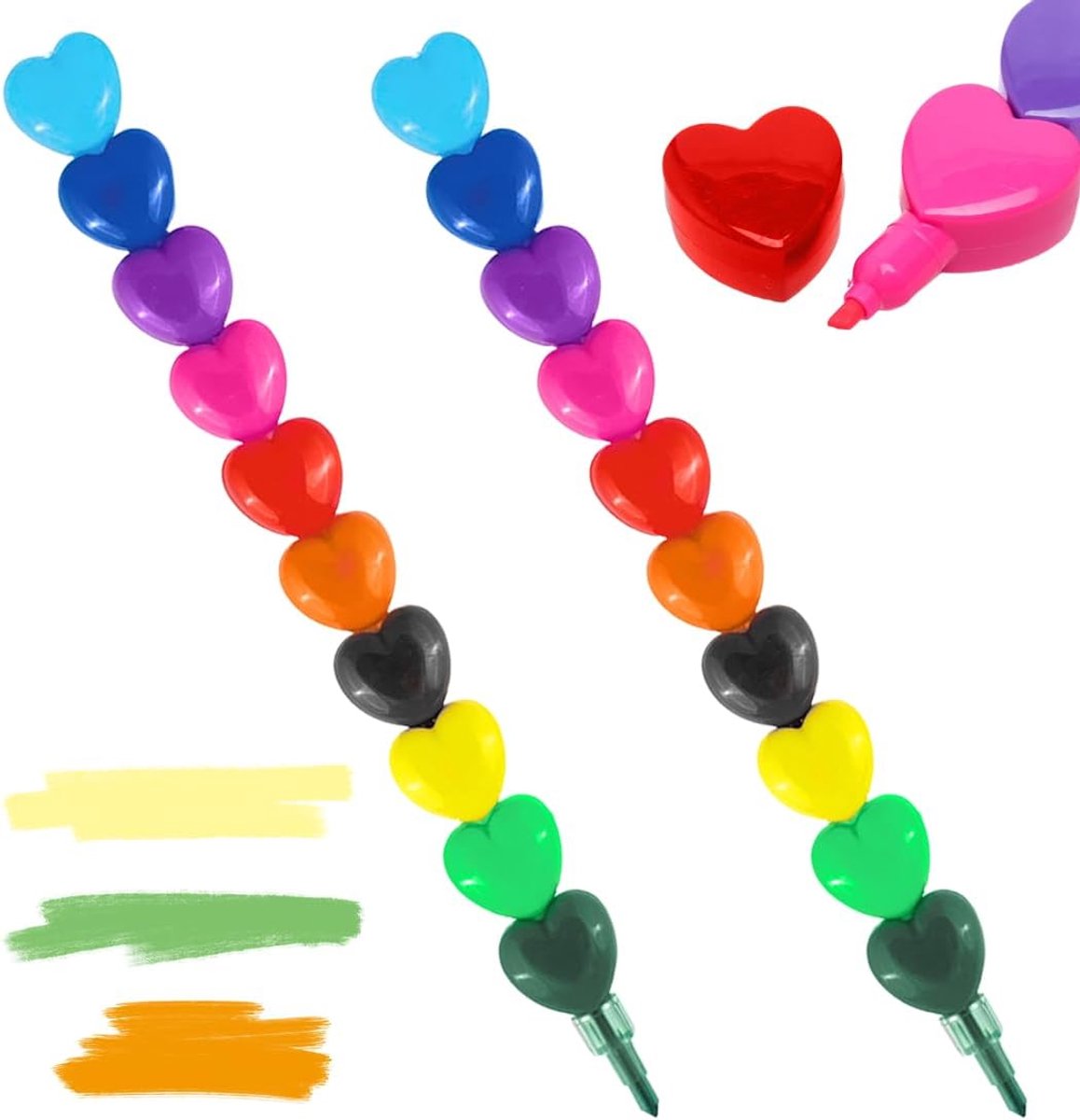 2 stuks 12 stapelbare kleurpotloden, 12 verschillende kleuren om in te kleuren, kleurpotloden voor kinderen, pastelkrijt in hartvorm, Dream in Colour