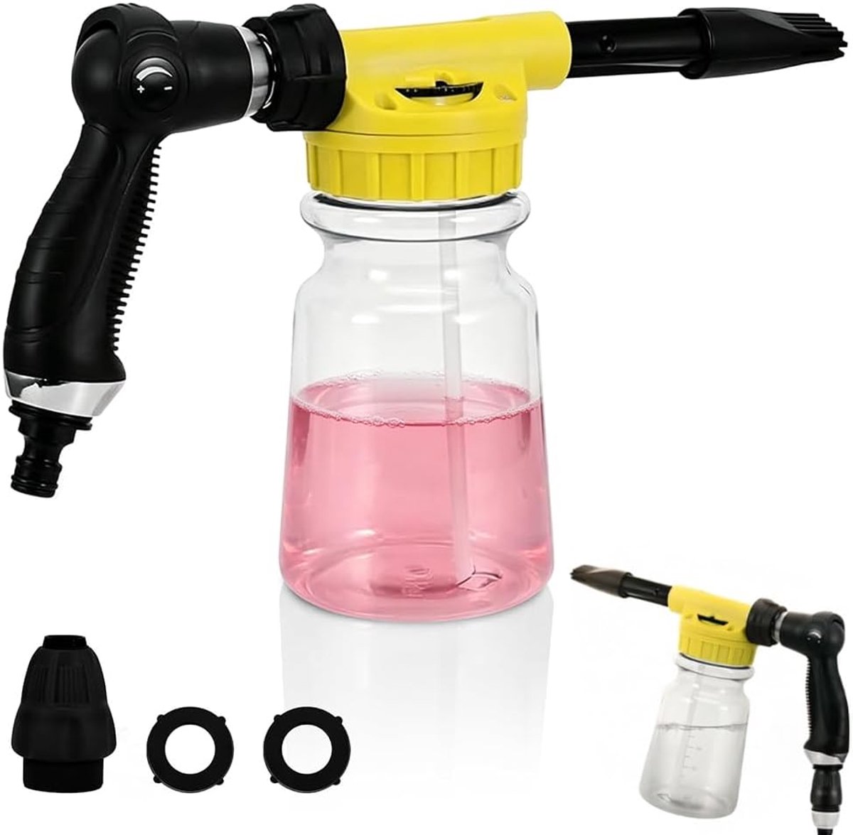 Schuimpistool autowas 1000 ml, 2-in-1 schuimsproeier auto, instelbare schuimlans, schuimpistool tuinslang, auto schuimpistool, schuimkanon voor autowas, huis, tuinwas