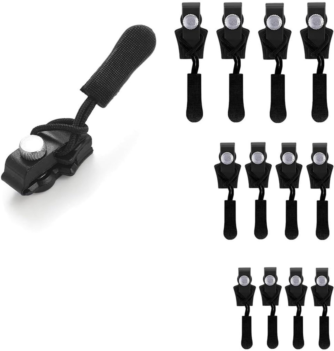 Reparatieset voor ritssluitingen, 12 stuks, 3 maten, afneembare ritssluiting, vervanging, zonder extra gereedschap, eenvoudig te monteren, reparatieset voor jassen, mantels, rugzakken