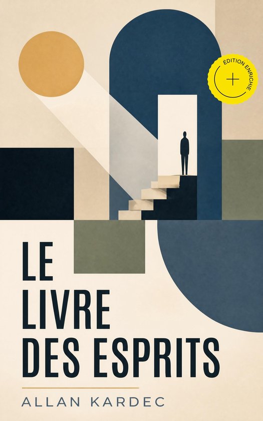 Couverture de livre avec des formes géométriques et le texte 'Le Livre des Esprits' en français.