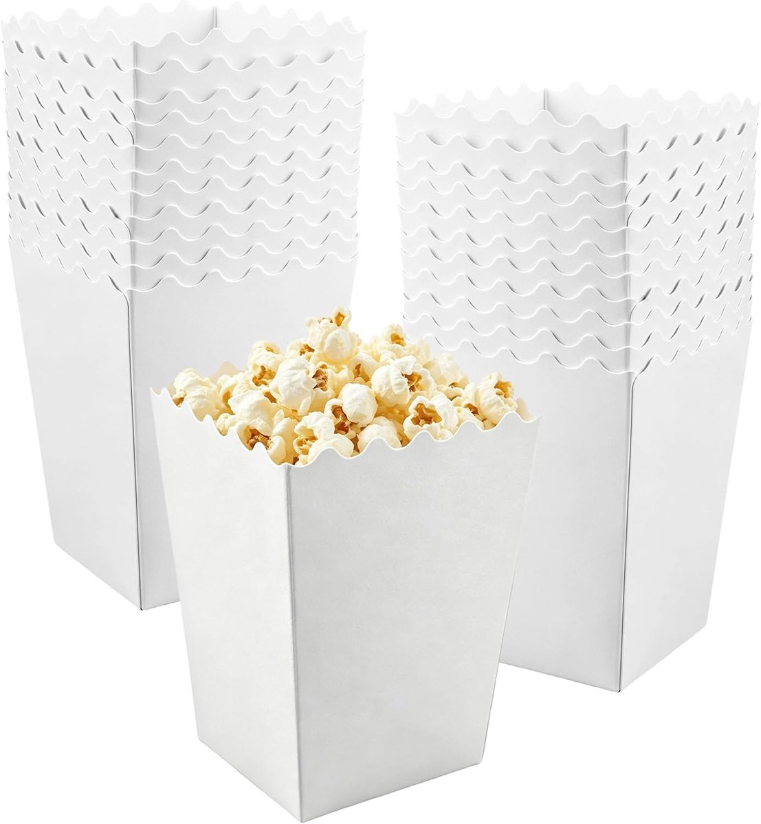 24 Stuks Kleine Popcornzakjes, 7,5 X 5,5 X 10 cm Wit Popcorndozen Kleine, Papieren Snoepcontainers voor Filmavonden, Verjaardagsfeestjes, Bruiloftsfavors, Carnavalsfeesten, Snoepcadeauverpakkingen