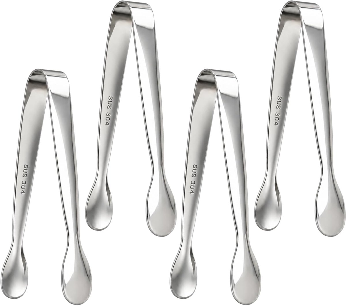 4 stuks suikertang, candybar tangen, ijsblokjestang, serveertangen van roestvrij staal voor suikerklontjes, ijs, dessert en gebak, compact voor huishouden, buffet, feest en picknick