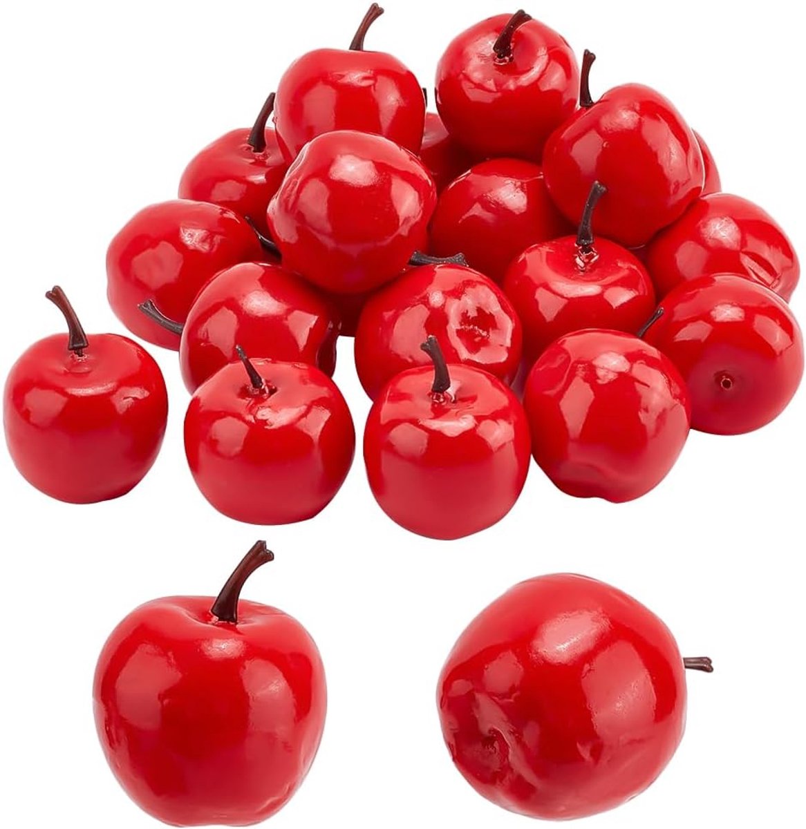 PandaHall 20 stuks mini nepappels, 1,7 x 1,4 inch kunstmatige appels rode faux appels simulatie fruit decoratie kerst decoratieve appels model voor thuis keuken tafel fotografie feest foto