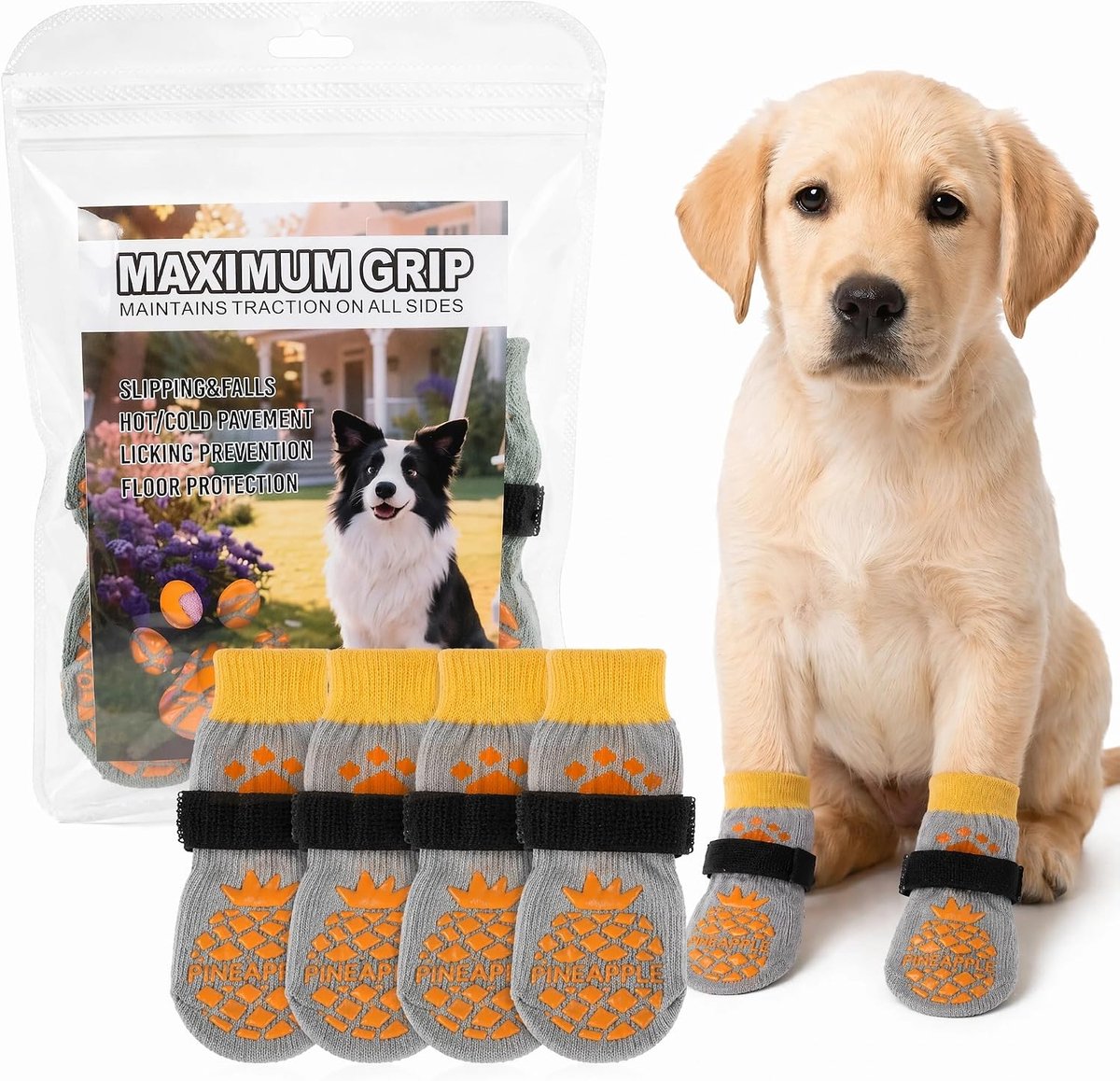 2 Paar Hondensokken Met Antislipzool, Outdoor Hondensokken Met Likbescherming, Antislipsokken Voor Honden Buitenshuis, Hondenkleding En -Accessoires, Hondenschoenen, Bescherming Tegen (grijs, M)