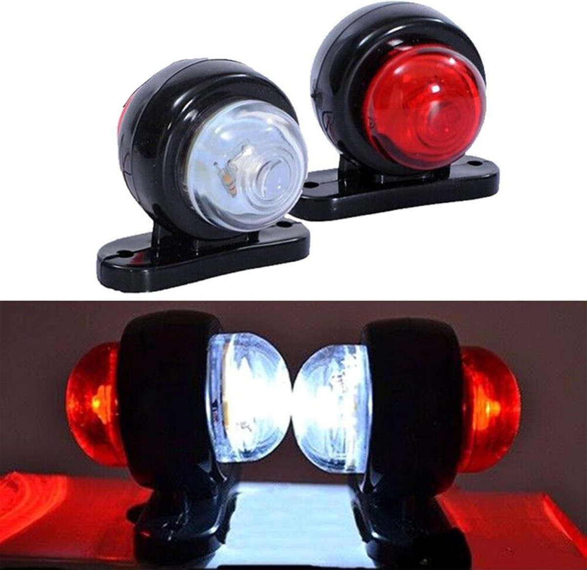 2 x 2 LED zijmarkeringslichten 12/24 V aan beide zijden rood en wit voor vrachtwagen Rv
