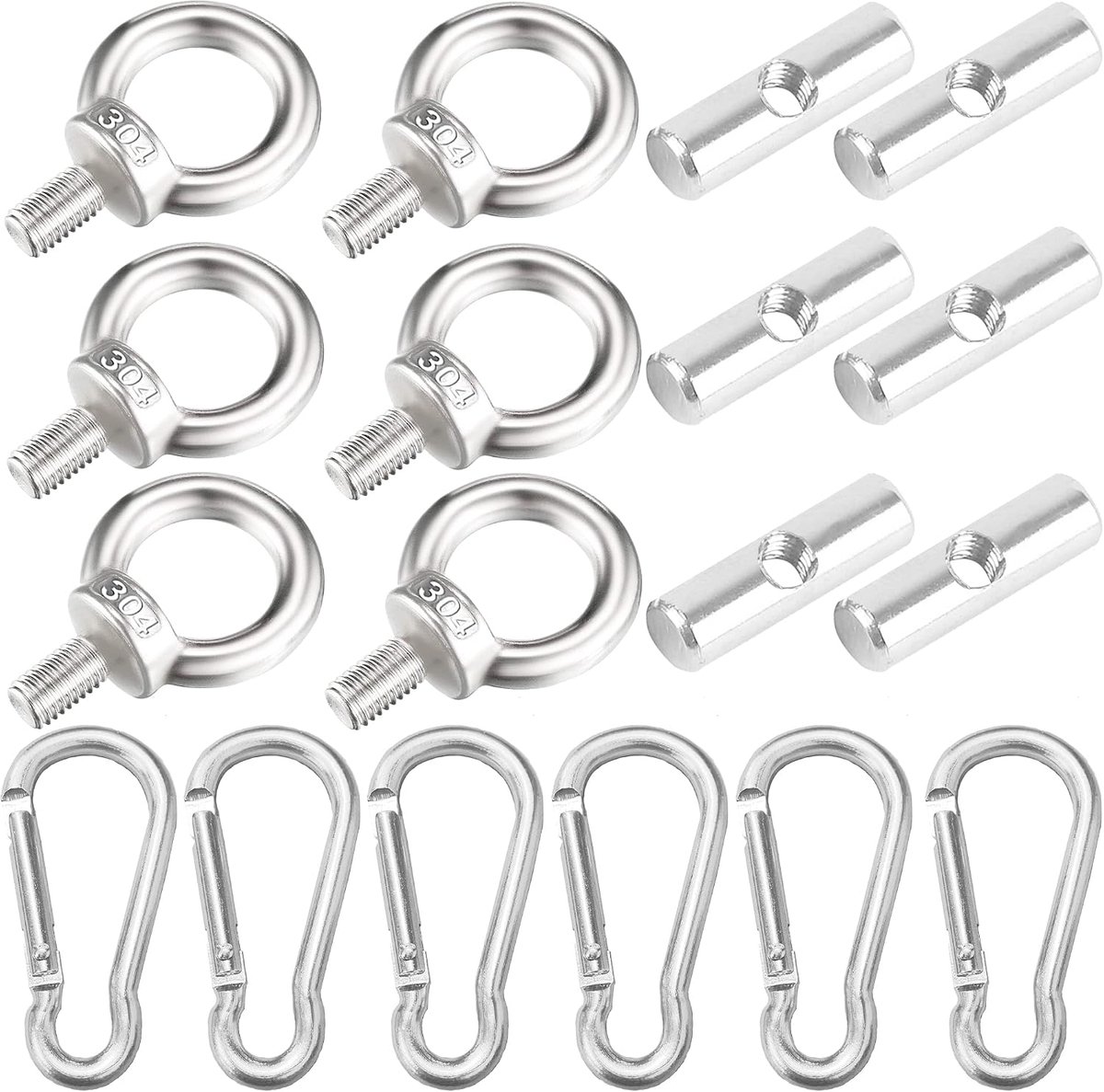 6 mm, met 6 karabijnhaken, stopper voor kederrail, roestvrij staal, voortentstopper voor caravan, kederrail, camper, camper, 6 stuks