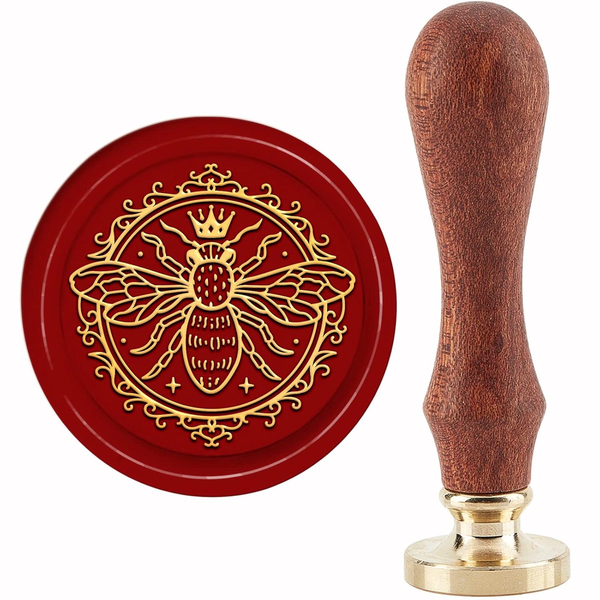 Bee Wax Seal Stempel Vintage Zegellak Stempels Kroon 30mm/1.18 inch Verwijderbare Messing Hoofd Afdichting Stempel Met Houten Handvat voor Uitnodigingen Kaarten Gift Wrap