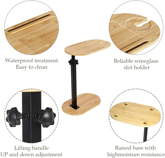 Bijzettafel van bamboe, in hoogte verstelbaar nachtkastje, kleine salontafel voor woonkamer, slaapkamer, kantoor, multifunctionele legplank, 40 ~ 82 x 43 x 22 cm, — afbeelding 3