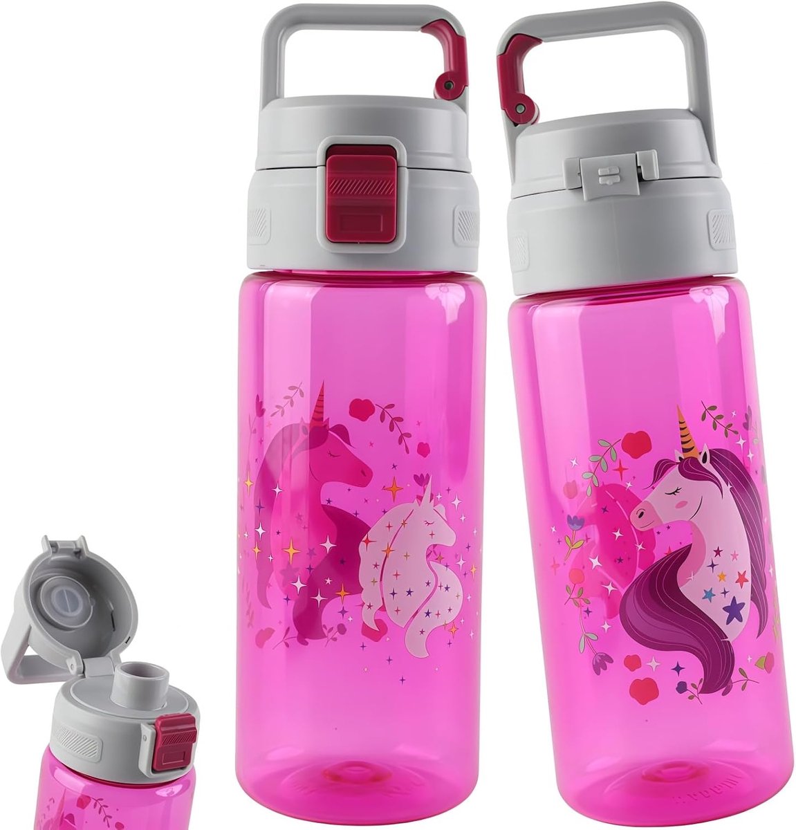 Drinkfles voor kinderen, lekvrij, duurzaam, valbestendig, BPA-vrij, vaatwasmachinebestendig, geschikt voor school en sport, 650 ml, paars, eenhoorn