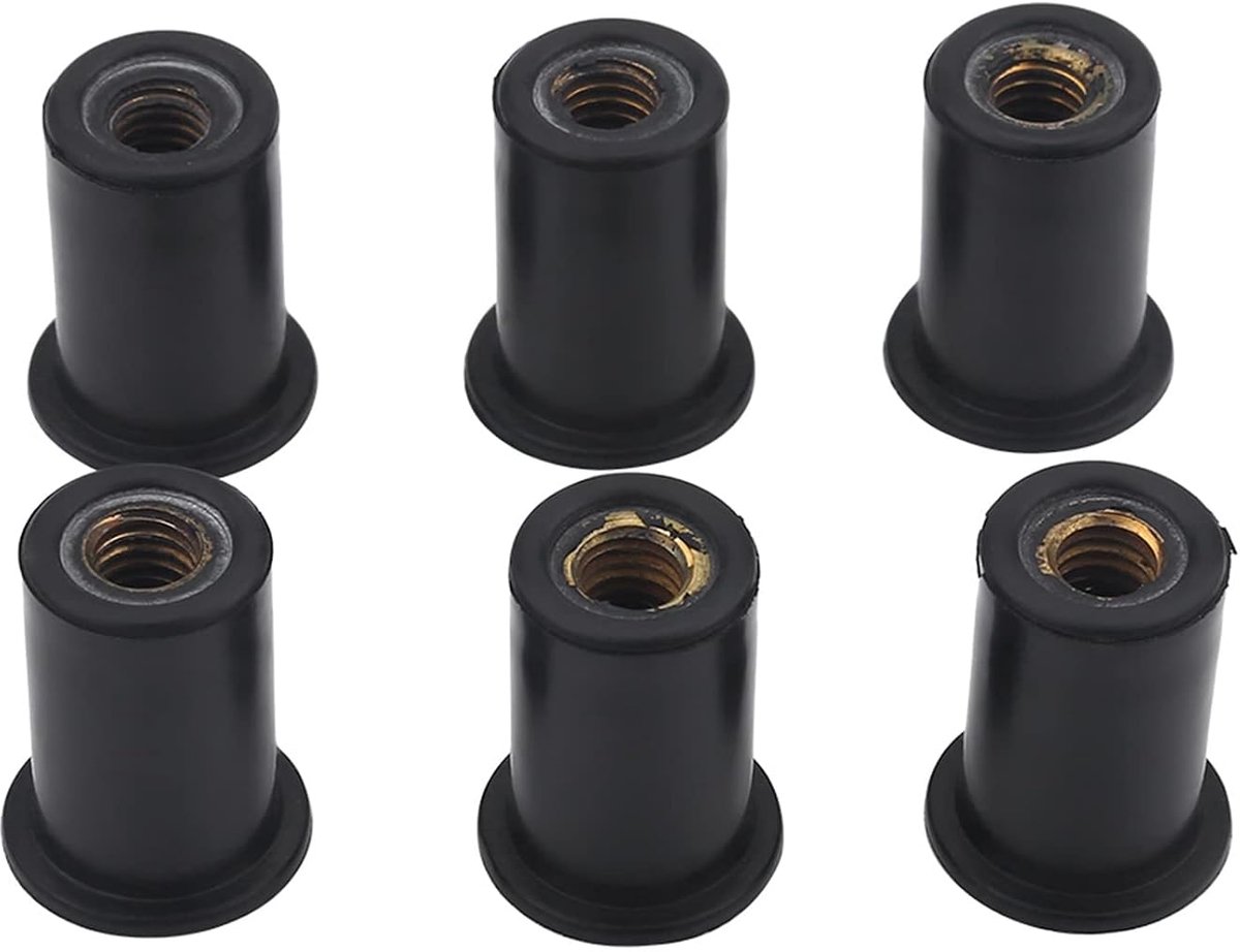6PCS M6 Well Nuts Kit, Messing Voorruit Bouten, Kwaliteit Rubber M6 Moeren, Praktische Accessoires, voor Motoren/Kajaks/Kano's (1,3 Cm / 0,51 inch)
