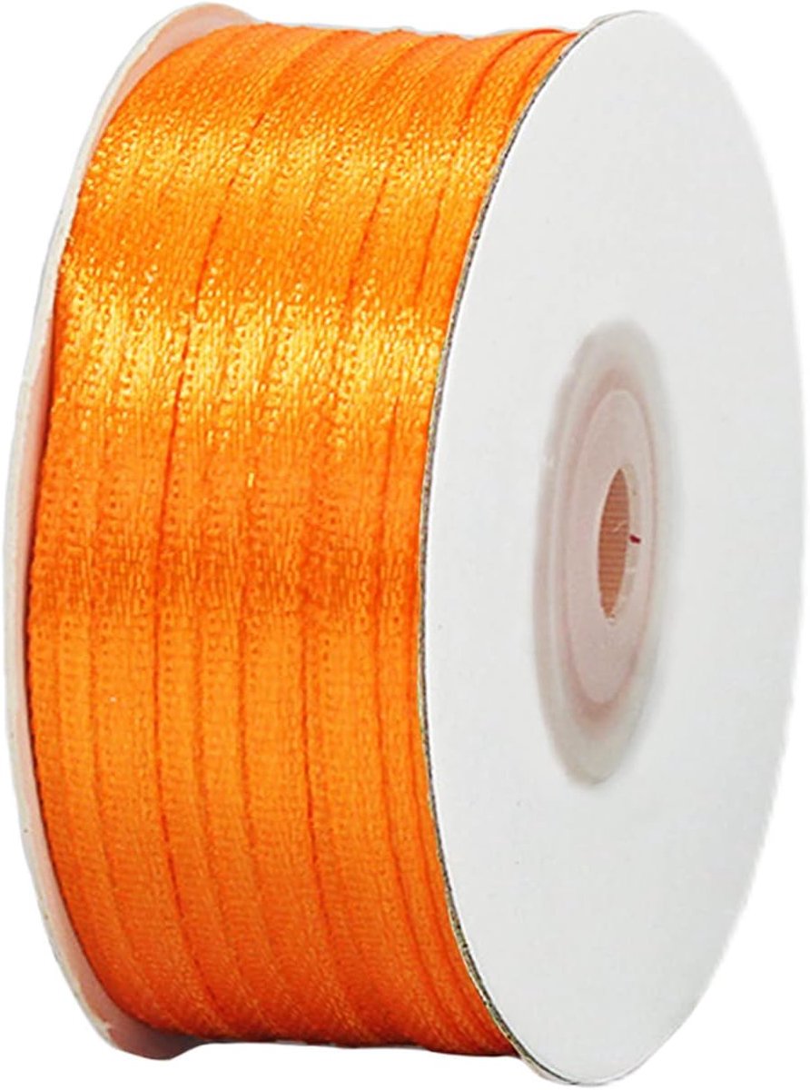lint, cadeaulint, oranje, 3 mm breed, zijden lint, oranje, luchtballonband, dik lint, satijnen decoratielint geschenkenlint, stoffen lint voor Halloween, bruiloft, doop, verjaardag, 91 m