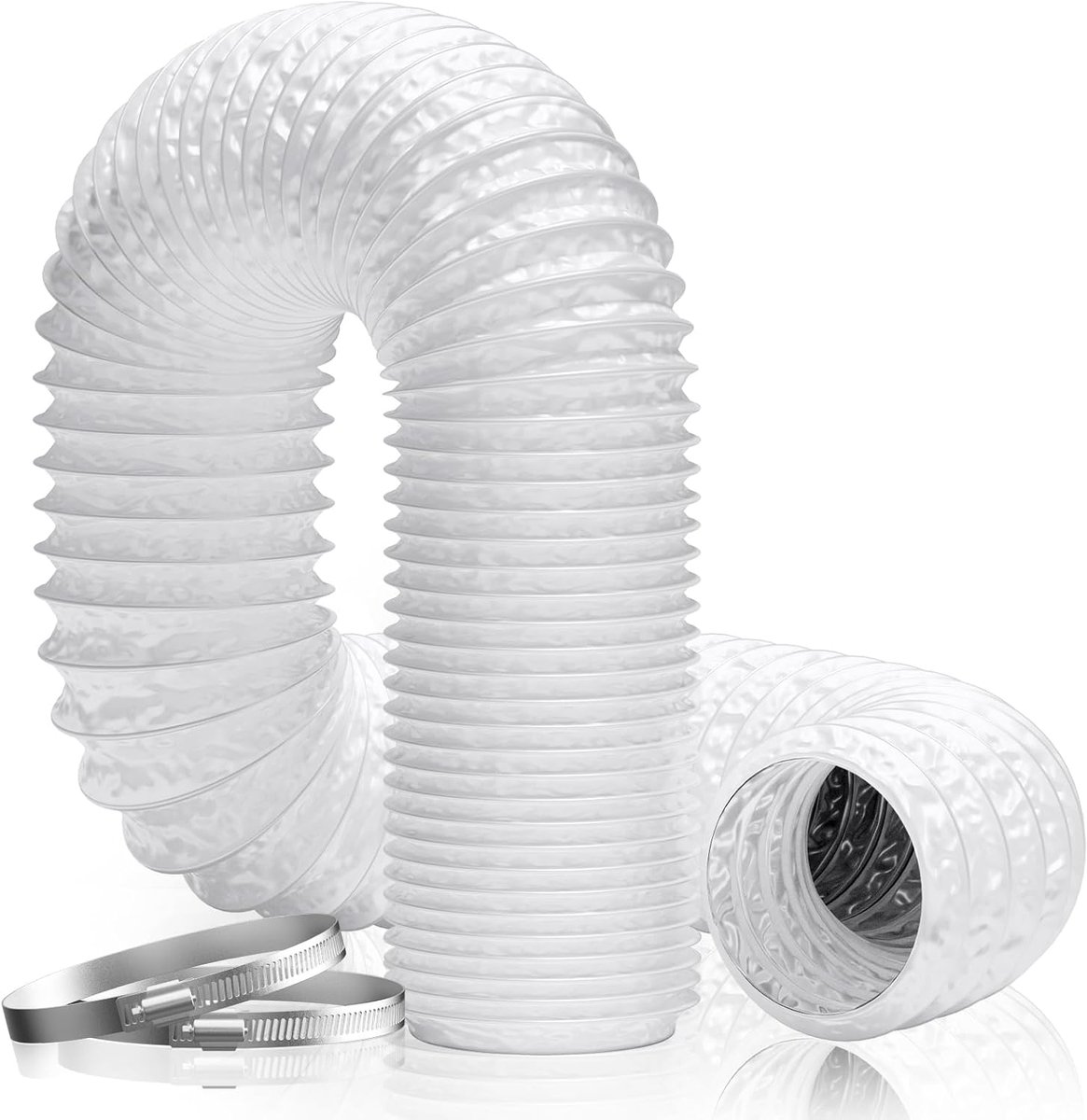 ø150mm afvoerpijp, 5m PVC aluminium slang met 2 slangklemmen voor mobiele airconditioning, droger, afvoerventilator, afzuigkap, ventilatiesysteem, wit