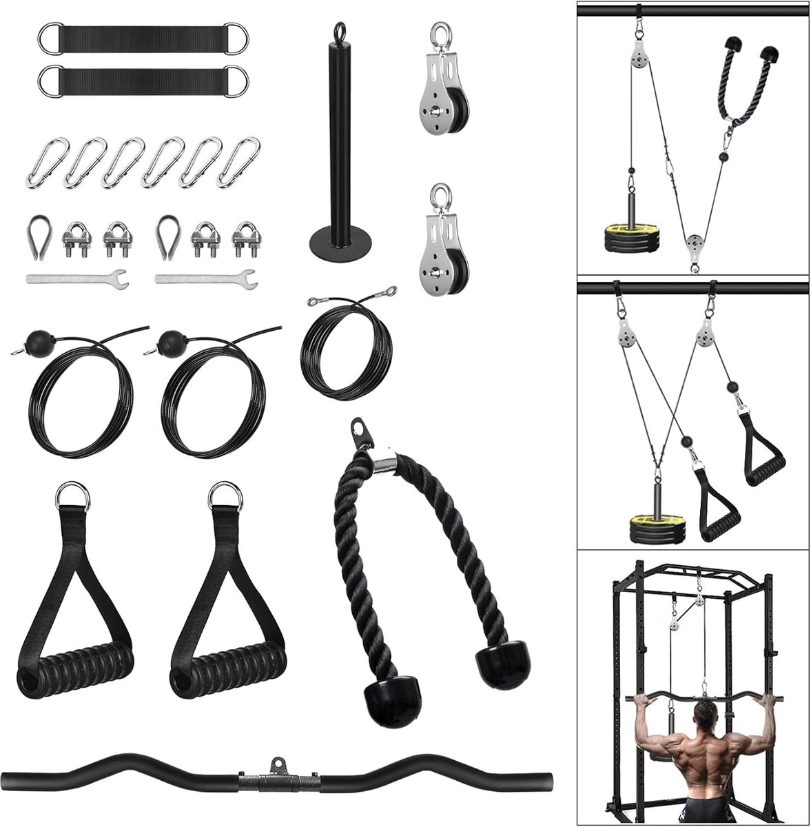 Cable lat Pulley Systeem, DIY Home Gym Machine Pulley System Fitness Kabel Katrol voor LAT Pulldowns, Biceps Krul, Triceps Extensions, Spieren Kweken Workout
