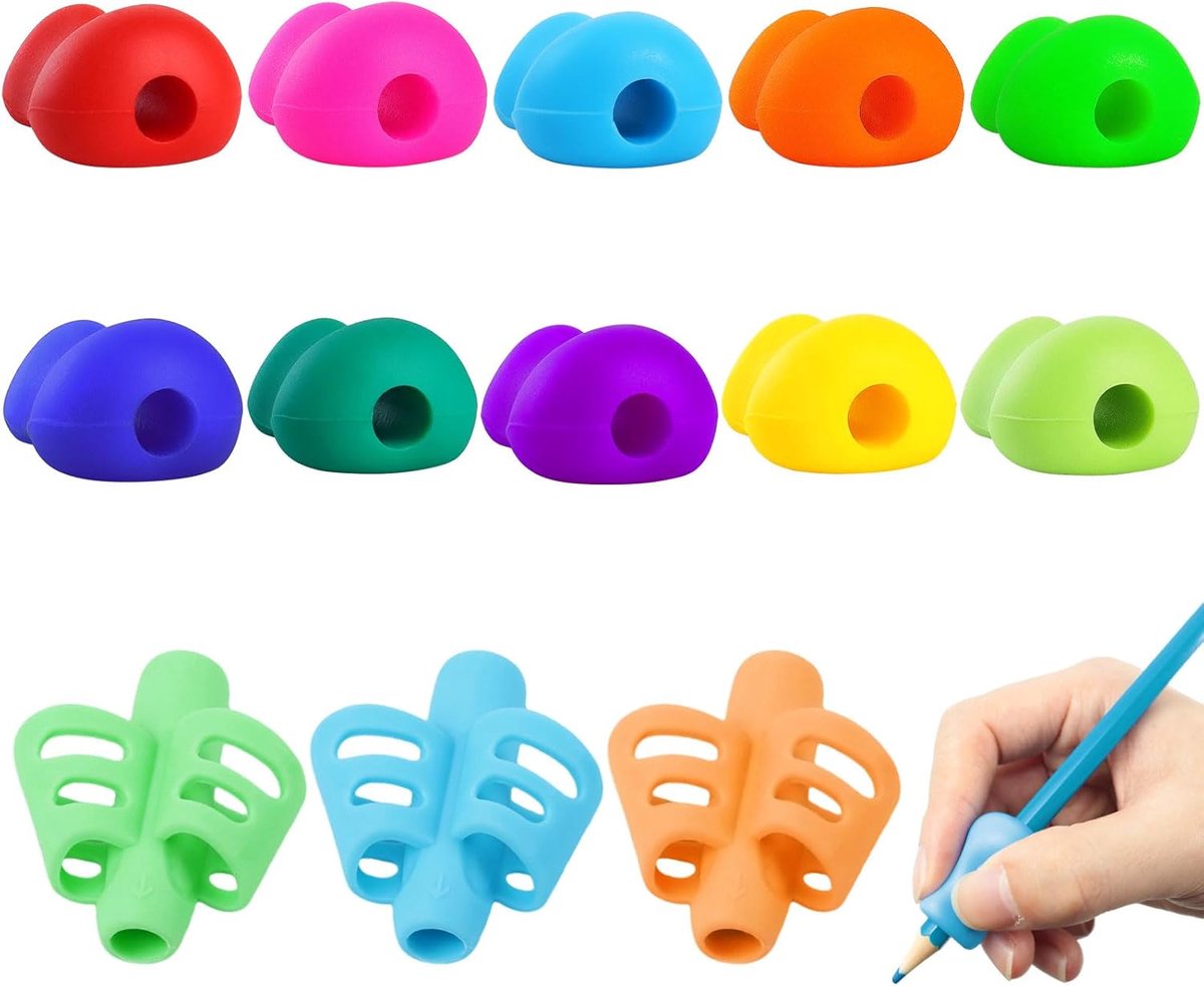 Set met 13 vingergeleiders voor kinderen, siliconen schrijfhulp voor kinderen, potloodgreep geschikt voor fijne pennen, ergonomische potloodhulp, voor rechtshandigen, linkshandigen, cadeau