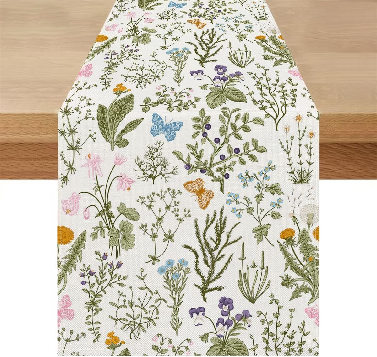 Tafelloper, modern, lente, zomer, 40 x 100 cm, afwasbaar, landelijke stijl, linnen, tafelloper, planten, bloemen, tafelkleed, decoratie, natuur, keuken, eettafel, decoratie voor woonkamer, buiten