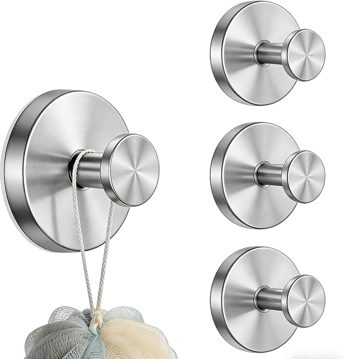 4 stuks zuignaphaken, herbruikbaar, handdoekhouder, zonder boren, zeer sterke zuignappen, roestvrij staal, voor badkamer, keuken en glazen oppervlakken (zilver)