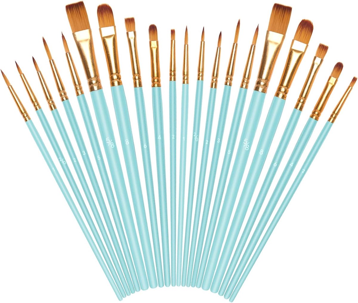 20-pack penselen, professionele set penselen met nylon borst, geschikt voor acryl, olieverf, aquarel en gouache, schminken - hemelsblauw
