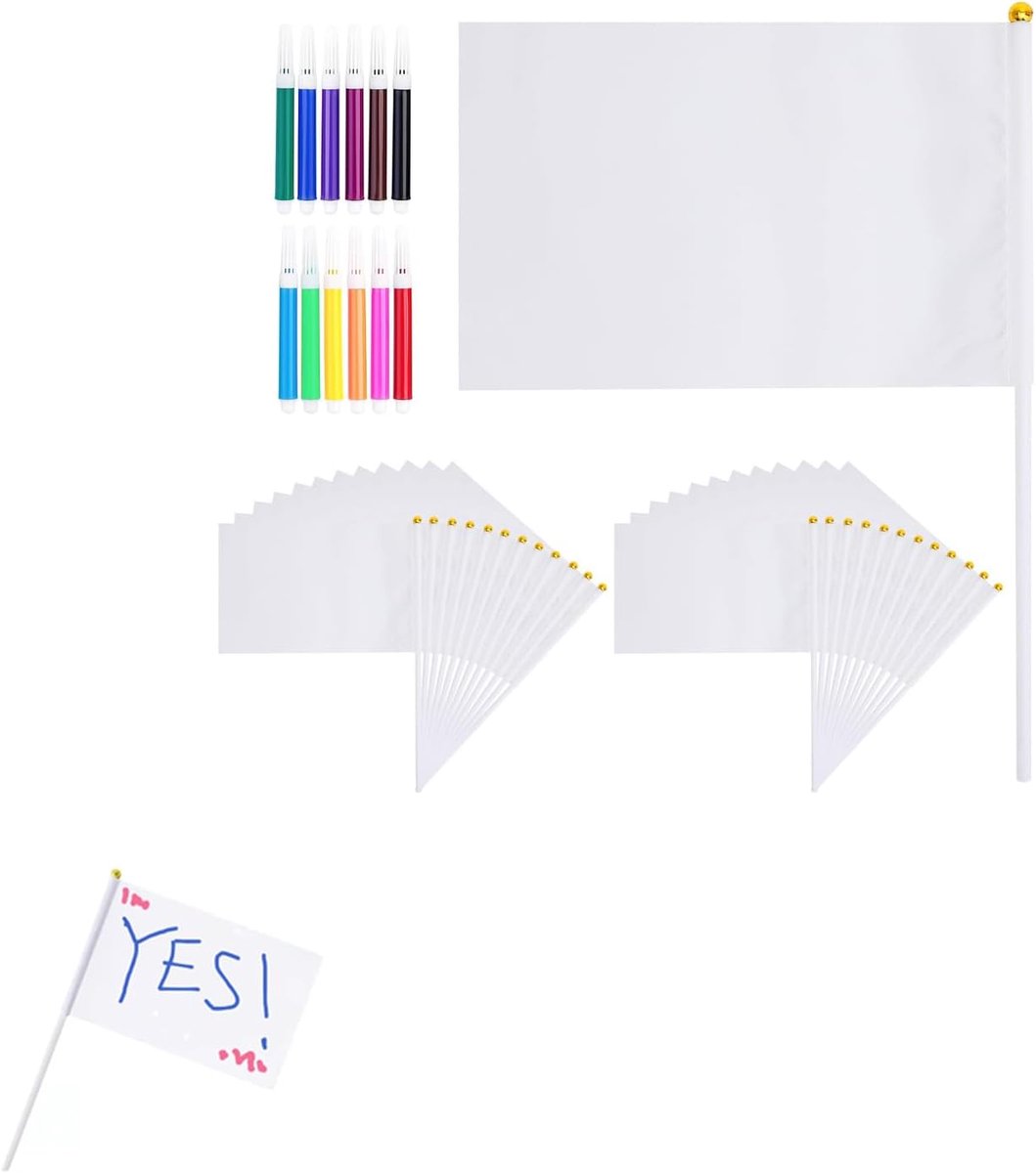 24 Pack Blank Vlag DIY Witte Hand Waaien Vlaggen Banners Wimpel Decoratie