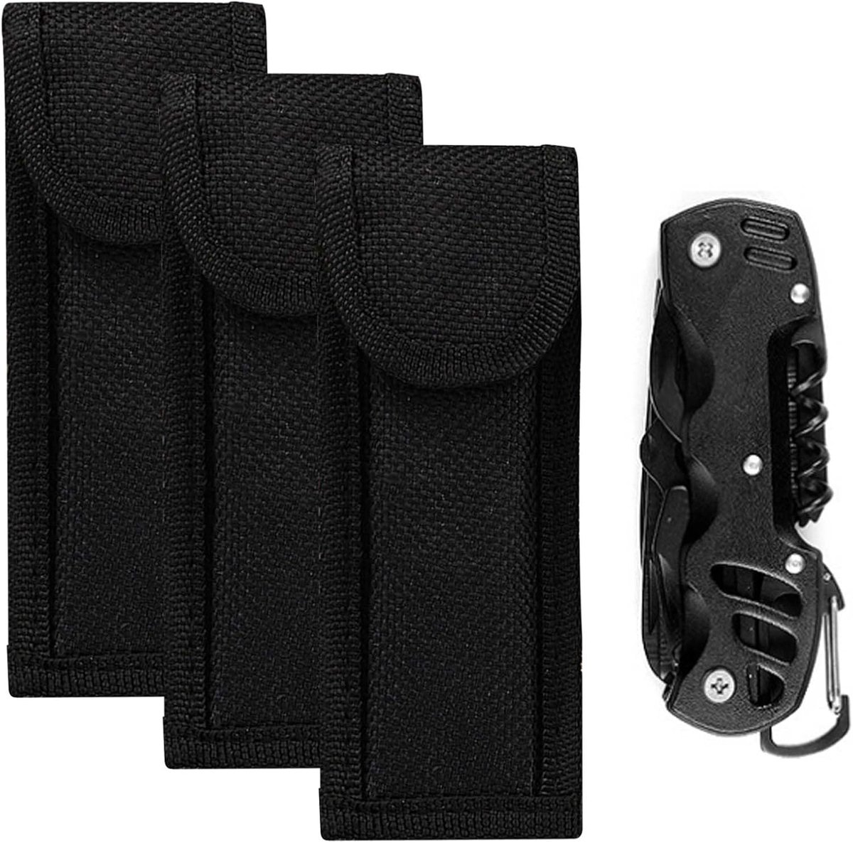 riemzakje 3 stuks messentas, zakmes schede klein, opvouwbaar mes opbergkoffer, zakmes opbergkoffer, nylon messchede, met riemlus, geschikt voor buitengebruik, Zwart, Eenvoudig
