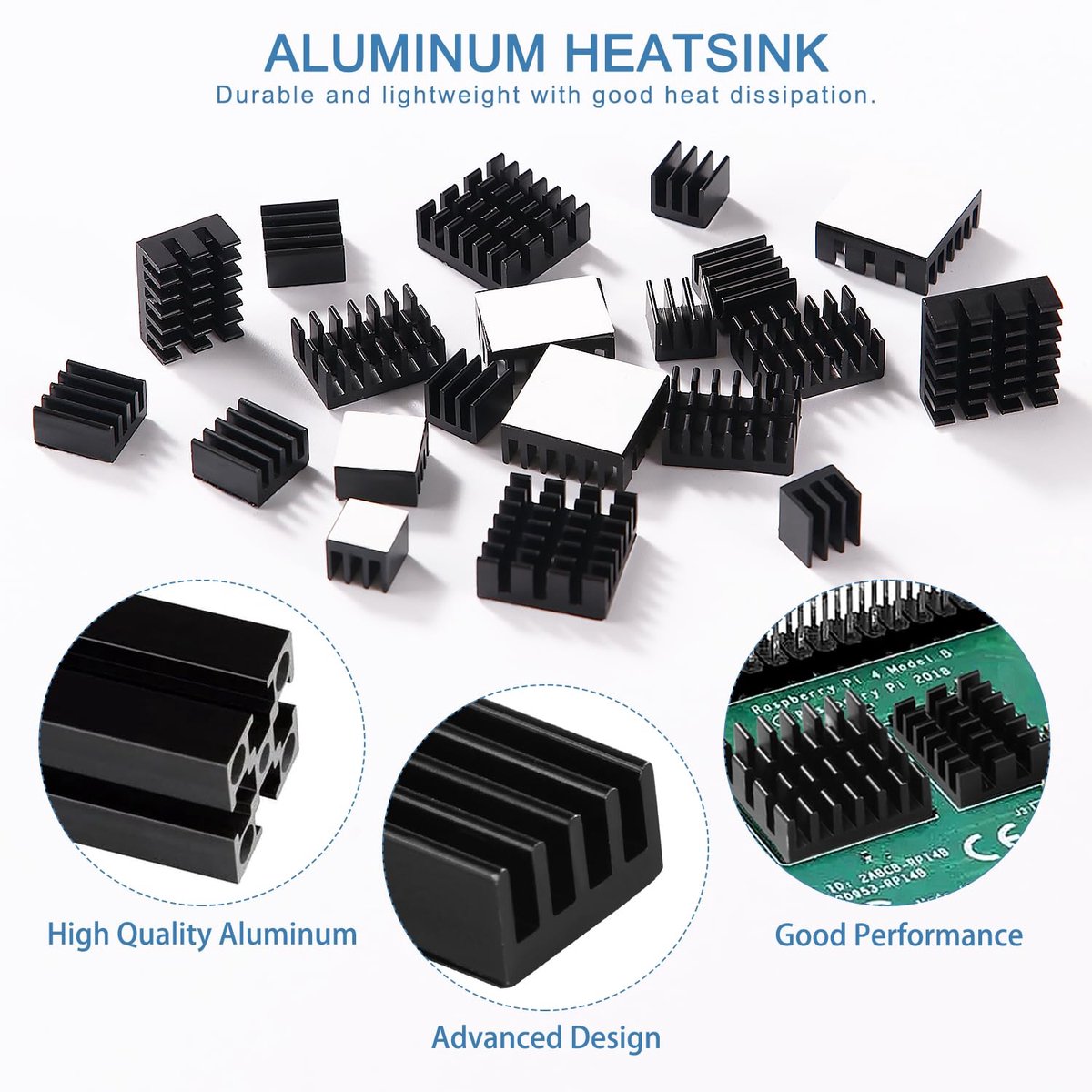 20 Stuks Aluminium Koellichaam Koelvin Kit, Printplaat Koelvin, Koelvinradiator koellichaam, met Thermisch Geleidende Plakband, voor Elektronische Componenten, Zwart