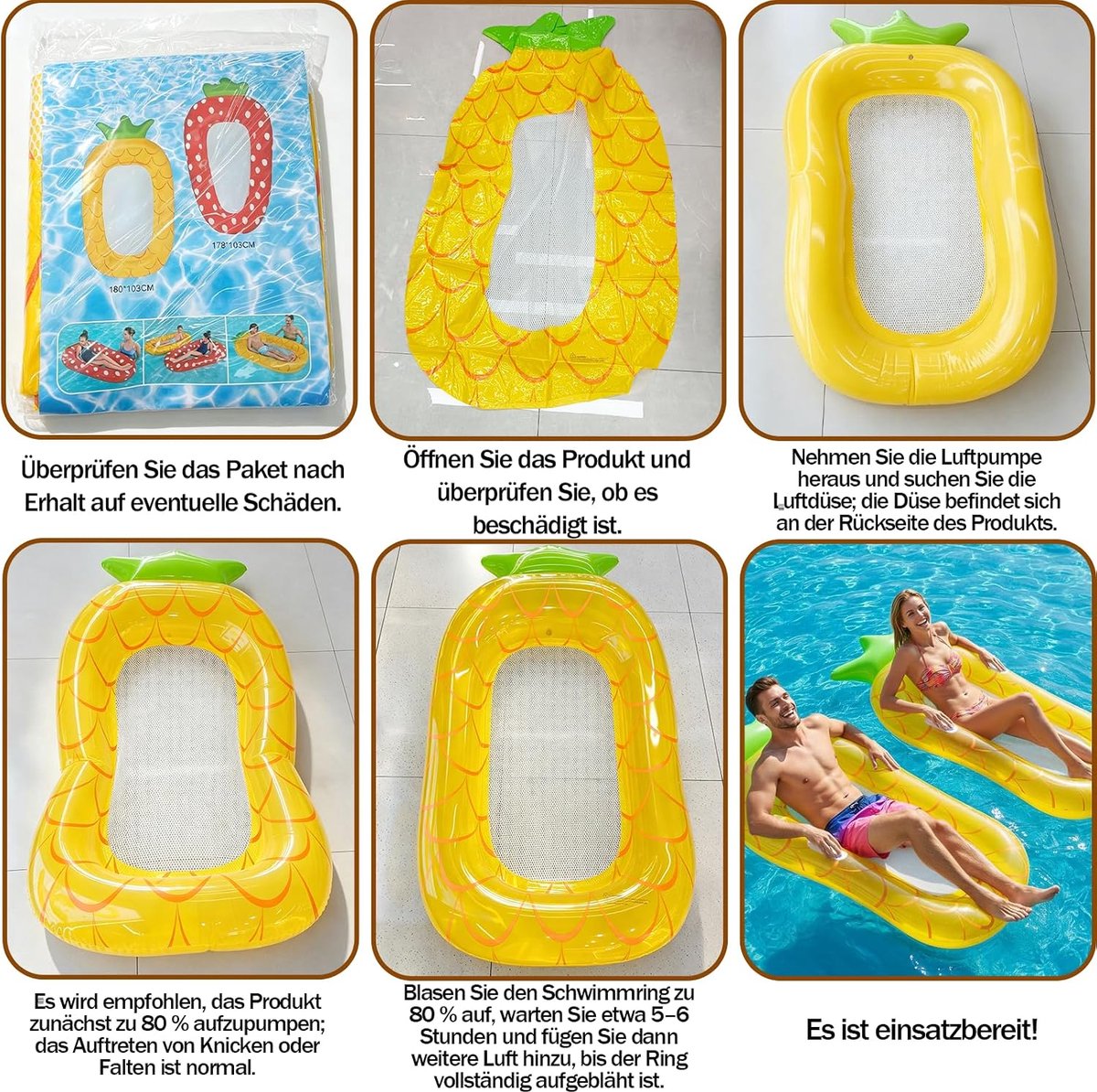 drijvende ligstoel, 166 x 92 cm, opblaasbare zwembadartikelen met hoofdsteun voor volwassenen, zwembadligstoel, opblaasbaar zonnebed met gaas voor zwembad, waterfeesten, zee, strand, geel