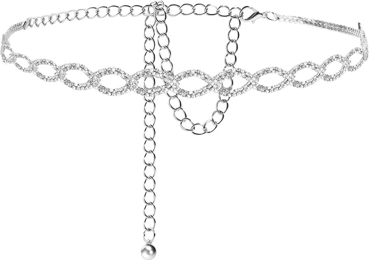 tailleketting voor dames met strass-steentjes en kristallen, geschikt voor jurken, cocktailparty's en buikkettingen.