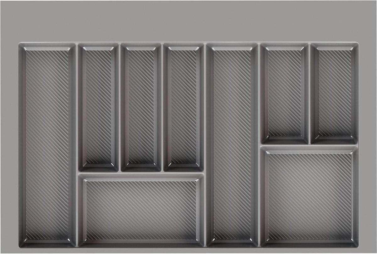 bestekinzet Divio Grip voor lades van 80 cm breed, 75 x 49 cm – inkortbaar, 9 vakken, kleur: antraciet, bestekorganizer van robuust kunststof
