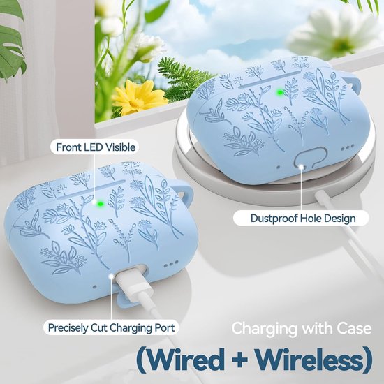 Grasprint Hoesje voor AirPods 4 (Hemelblauw) - Gelaserdgraveerde Case, Zacht Siliconenmateriaal, Inclusief Reinigingsset en Sleutelhanger — afbeelding 3