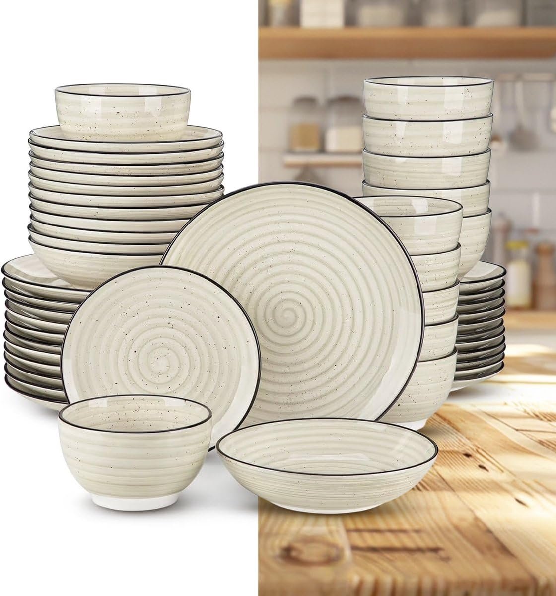 Serviesset – 48 delig – 12 persoons – Porselein - Bordenset – Dinner platen – Dessertborden - Kommen - Soepbord - Beige