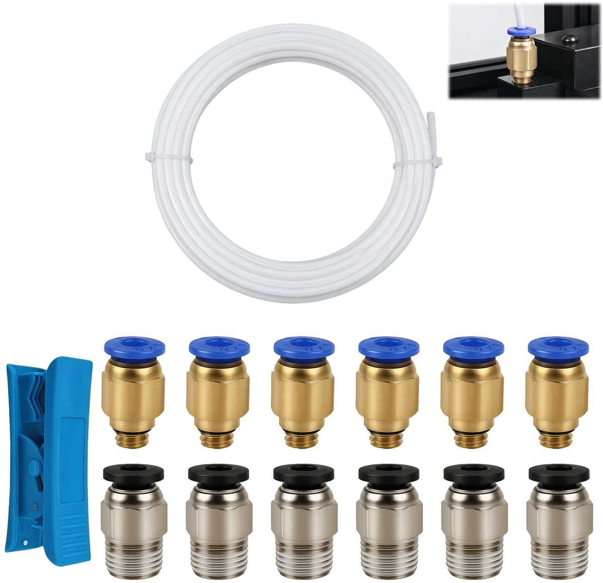3 meter Ptfe-buis voor 3D-printers, interne 2 mm en een externe diameter van 4 mm, inclusief 6 PC4-M6 connectoren en 6 PC4-M10, Ptfe buis voor filament 1,75 mm, bestand tegen hoge temperaturen