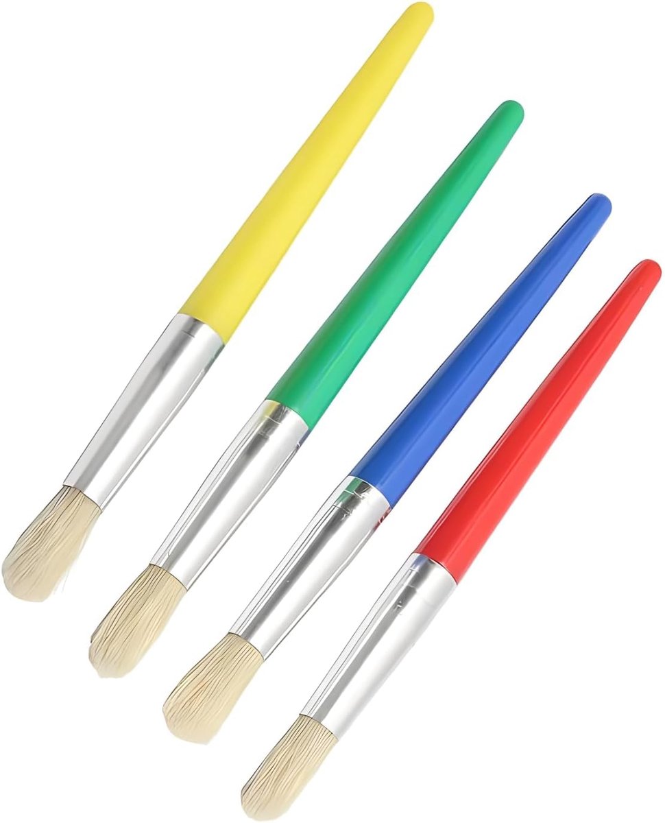 Schilderpenselen voor kinderen, 4 stuks, ronde penselen voor kinderen, aquarelverf voor kinderen vanaf 6 jaar, grote penselen, ronde penselenset, aquarelpenselenset voor afwasbare verf, acrylverf