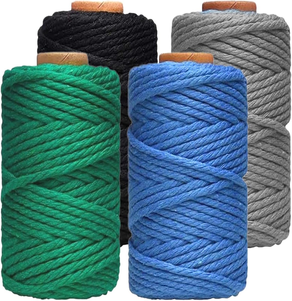 3 mm x 100 m, macramékoord, set van 4, doe-het-zelf katoenen touw | Katoenen koord in natuurlijke tinten voor doe-het-zelf handwerk, weven decoratie, hangplant hanger, 100% katoenen touw