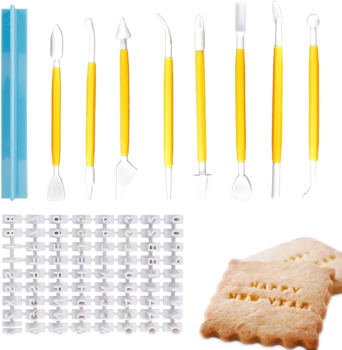 Set van 72 letters, nummers, letters, koekjesstempelset, taartmodelleergereedschap, koekjes fondant, decoreren bakken, indruk gereedschap, voor koekjes, cake, fondant