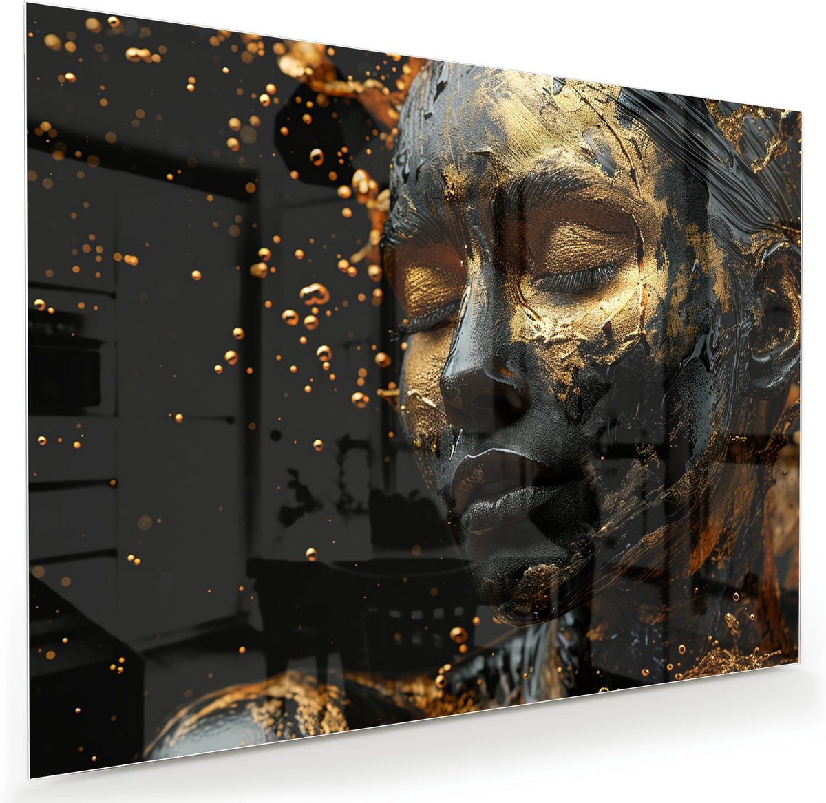 Mydesignglas Glazen Schilderij – met Vrouwelijk Portret – Wanddecoratie op Gehard Glas – 80x60cm