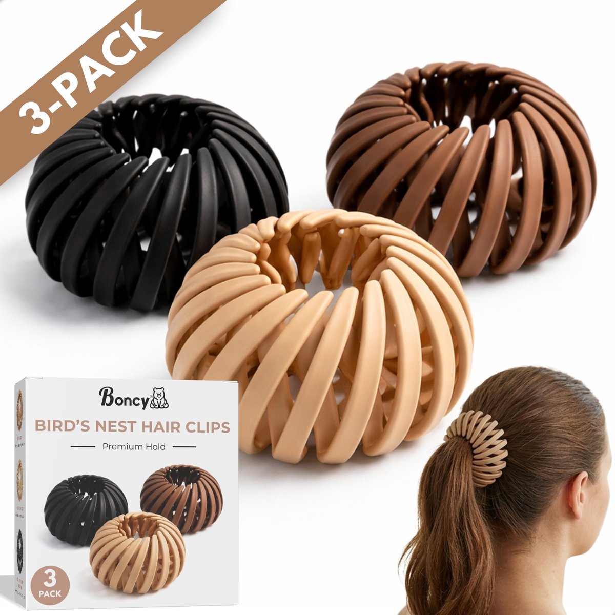 Boncy® Premium Haarklem Set - 3 Stuks - Haarklemmen Groot Dames - Haar Accessoires Vrouwen & Meisjes - Bananenklem - Haarklauw - Stevig & Anti-Slip