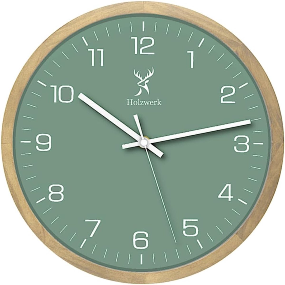 SnelShoppen - Vintage Wandklok van Natuurlijk Hout, Stille Beweging zonder Tikken, Groene Beuken, 30 cm, Handgemaakt, Elegant Design voor Thuis en Kan