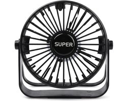 Solvix tafel ventilator geluidloos - USB Tafelventilator - Zwarte Mini Ventilator - 3 Snelheden - 360° Draaibaar - Voor Thuis, Kantoor en Camping
