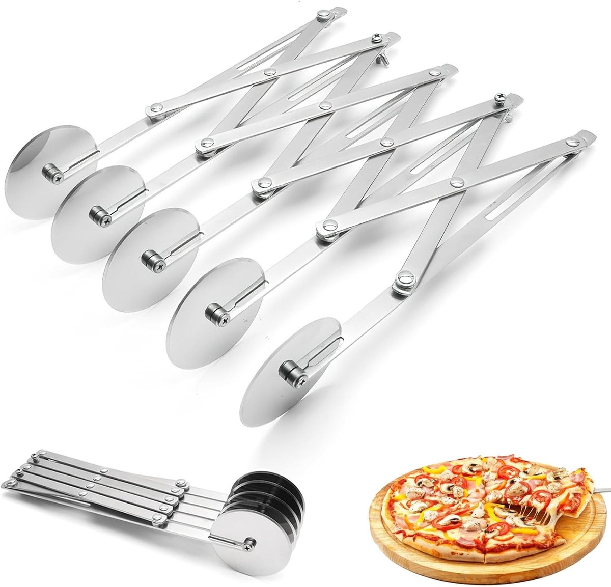 Pizzasnijder - Roestvrij staal - Verstelbare deegsnijder - Multifunctionele snijwielen - Voor Thuisgebruik