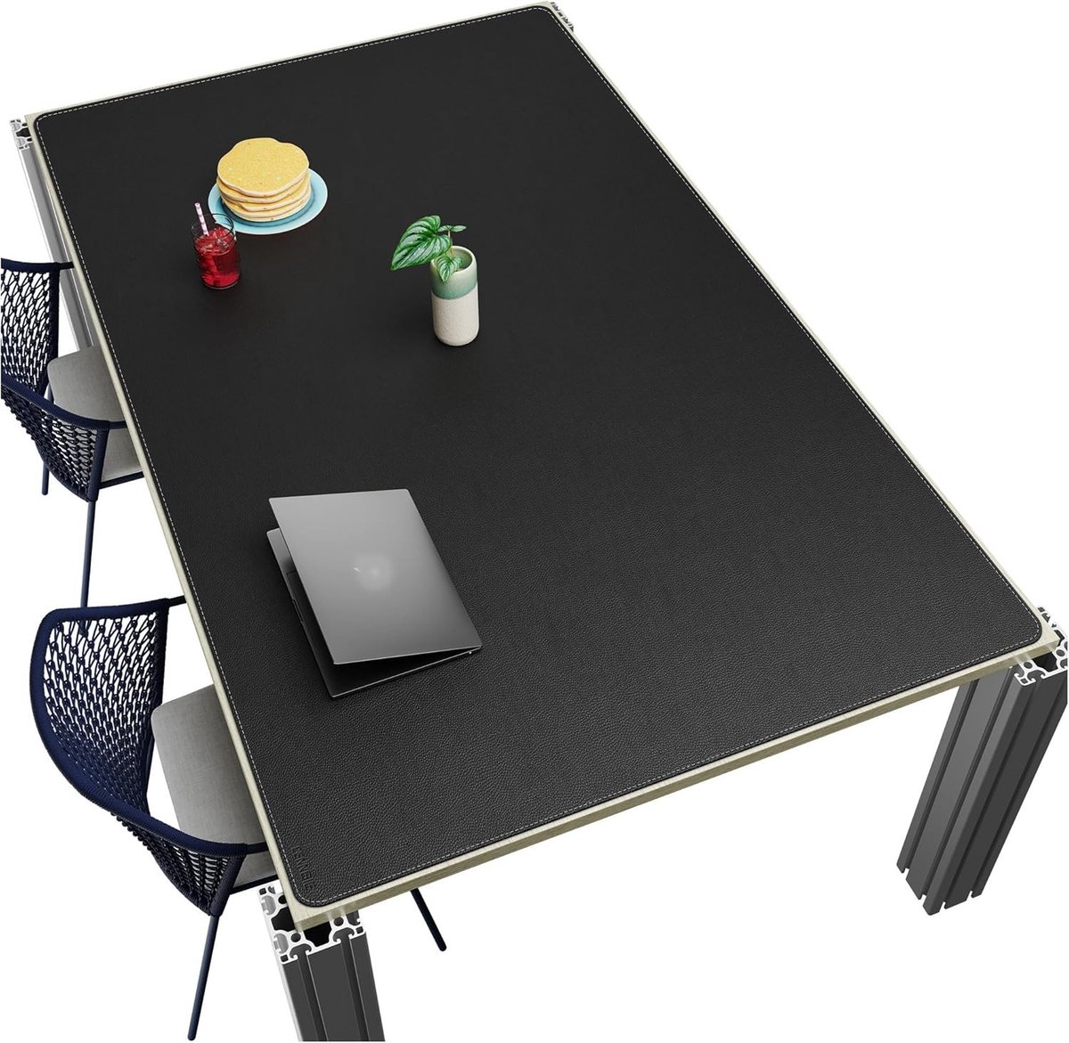 Grote Zwarte Leren Bureau Mat van 200 x 120 cm voor Conferentietafels, Eettafels en Werkplekken